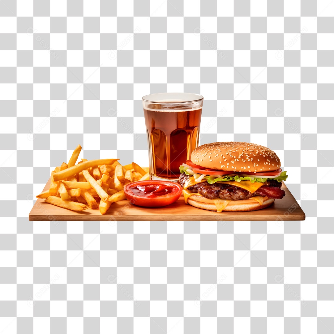 Hamburguer Com Refrigerante E Batata Frita  PNG Transparente