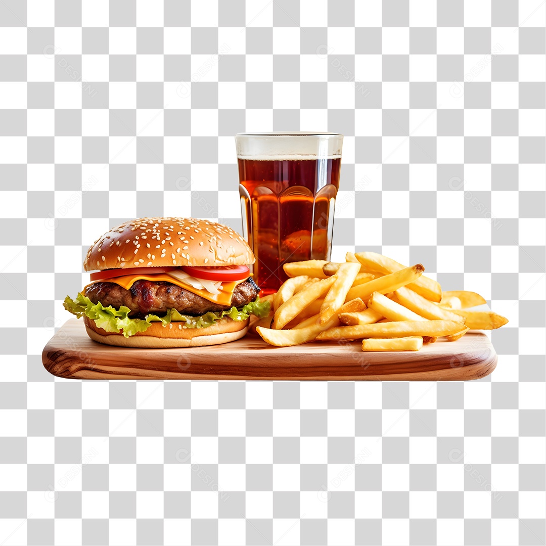Hamburguer Com Refrigerante E Batata Frita  PNG Transparente