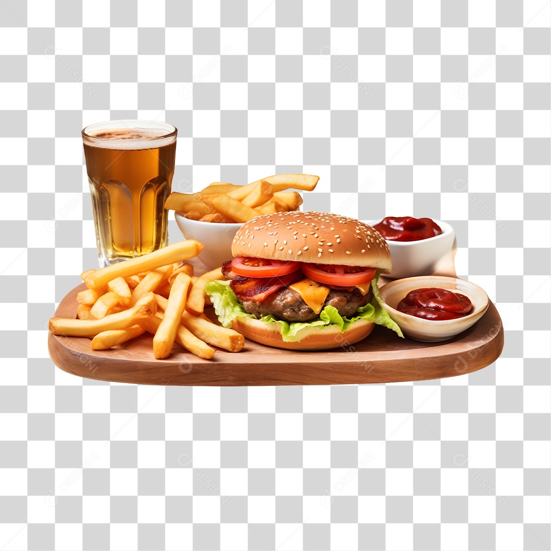 Hamburguer Com Refrigerante E Batata Frita  PNG Transparente