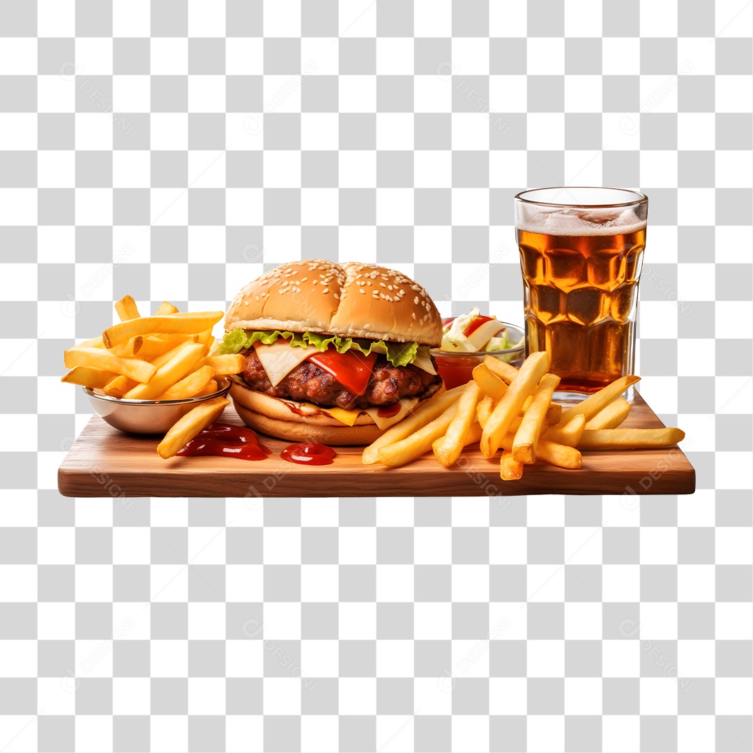 Hamburguer Com Refrigerante E Batata Frita  PNG Transparente