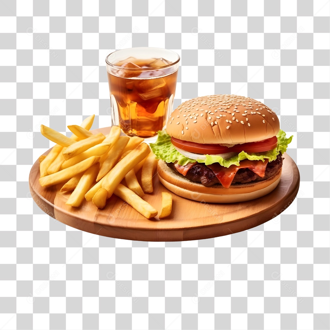 Hamburguer Com Refrigerante E Batata Frita  PNG Transparente