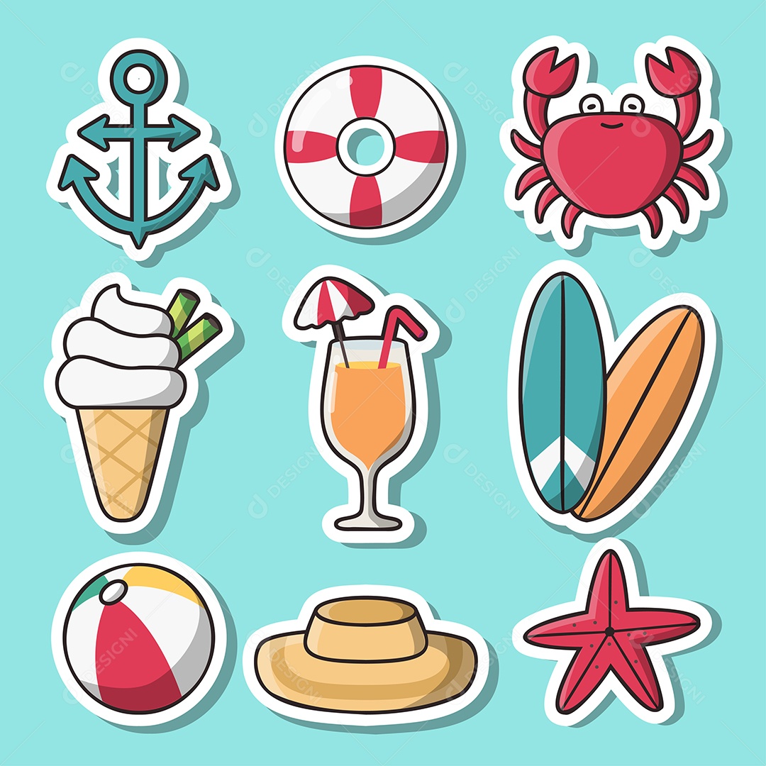 Conjunto de elemento de objeto para viagens nas férias de verão Vetor EPS