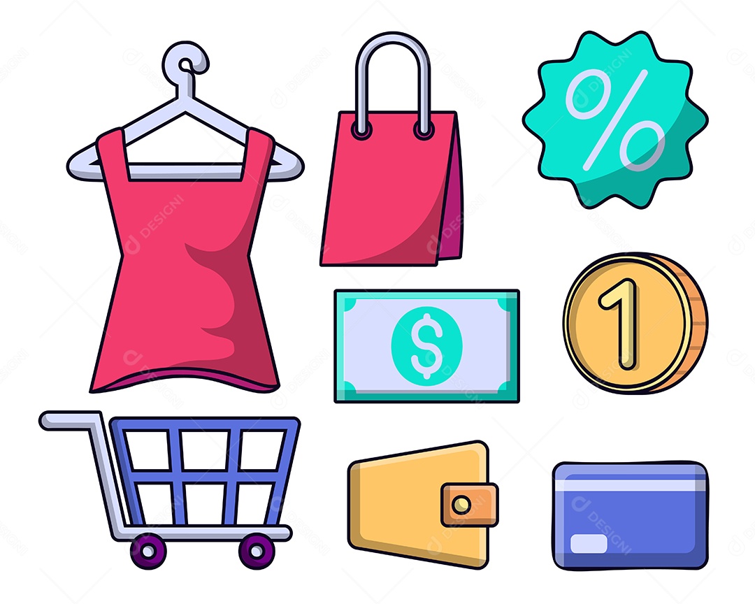 Conjunto de elemento de objeto para o conceito de compras Vetor EPS