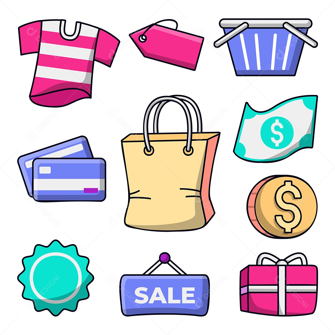 Conjunto de elemento de objeto para o conceito de compras Vetor EPS