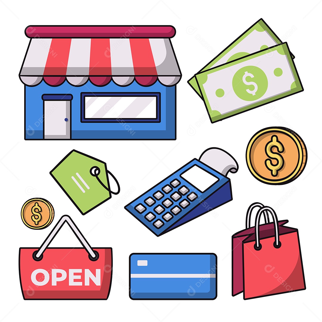 Conjunto de elemento de objeto para o conceito de compras Vetor EPS