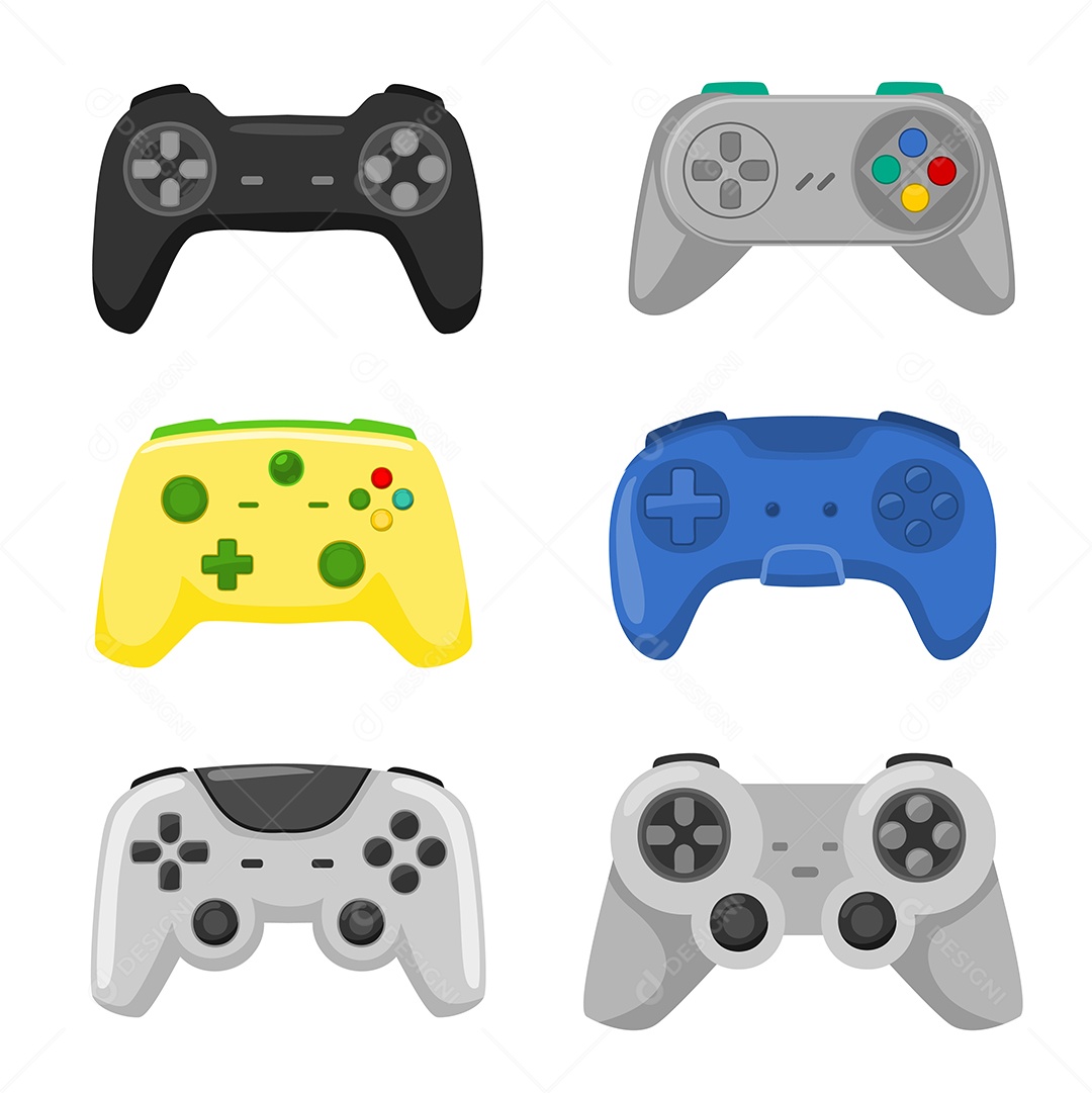 Conjunto de controlador de jogo diferente ou equipamento de jogo de joystick Vetor EPS