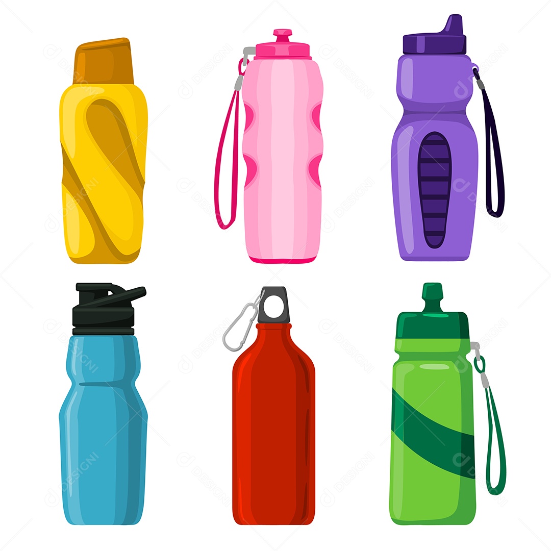 Coleção de diferentes vetores de garrafa de água esportiva Vetor EPS