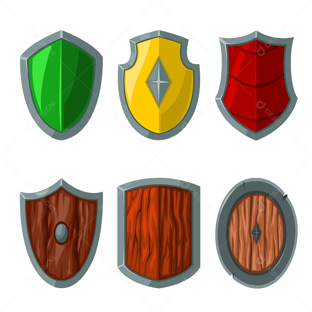 Conjunto de vários itens de escudo de segurança no jogo Vetor EPS