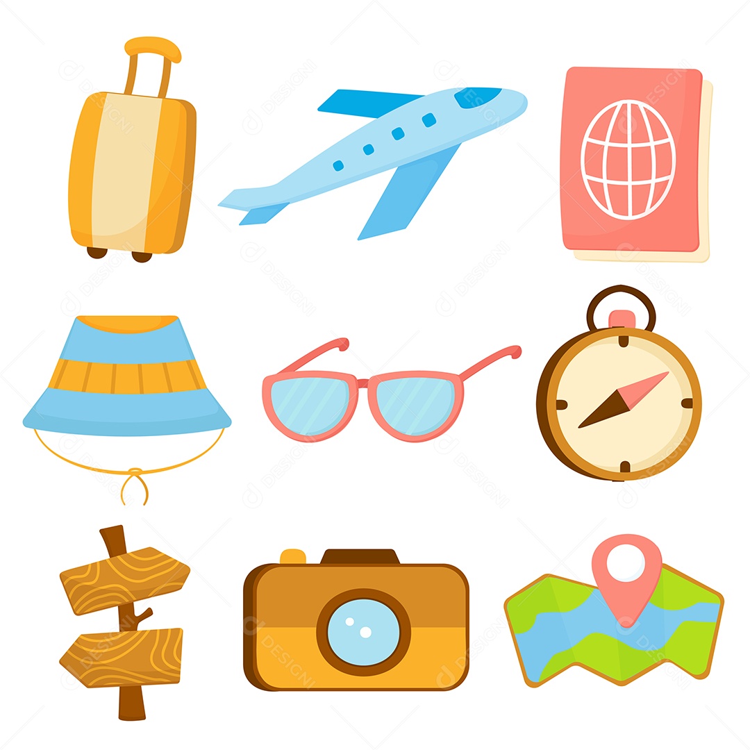 Conjunto de elemento de objeto no conceito de viagens ultramarinas Vetor EPS