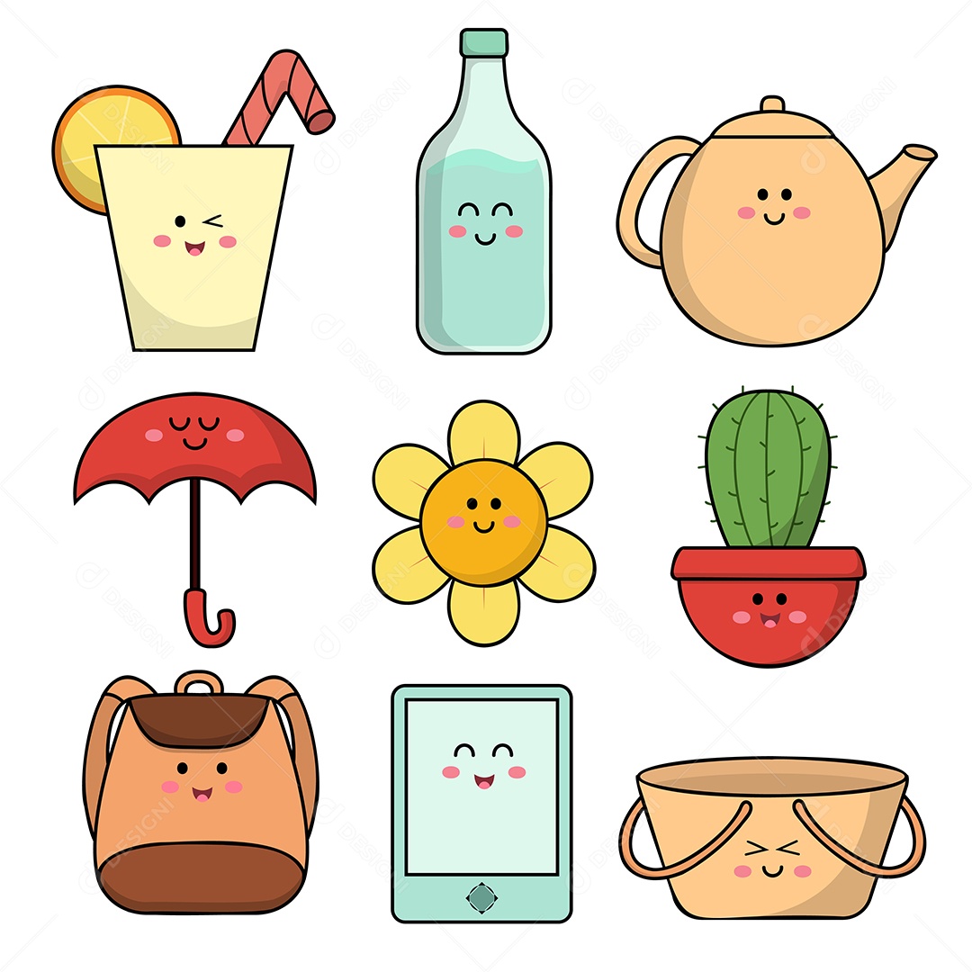 Conjunto de vários elementos de objetos fofos para o estilo de desenho animado infantil Vetor EPS