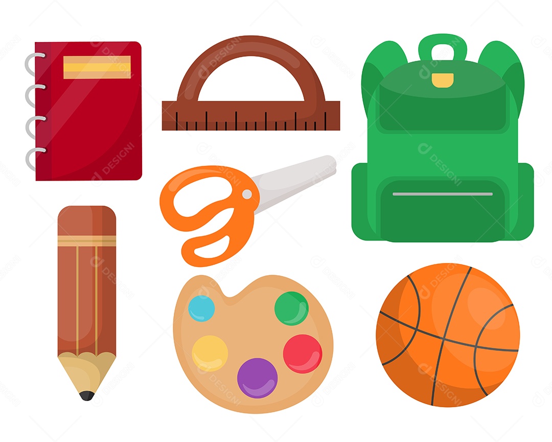 Conjunto de itens de objeto para educação em estilo cartoon Vetor EPS