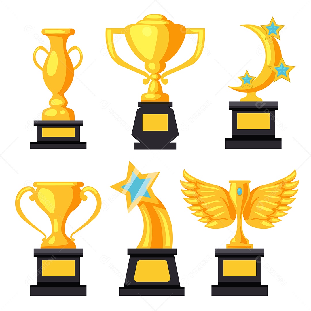 Conjunto de Design de elementos diferentes do Troféu de ouro Vetor EPS