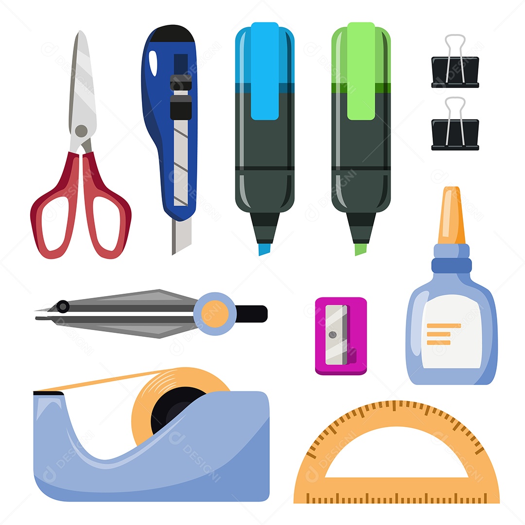 Conjunto de itens de objeto para educação em estilo cartoon Vetor EPS