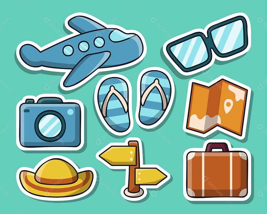 Conjunto de elemento de objeto para viagens nas férias de verão Vetor EPS