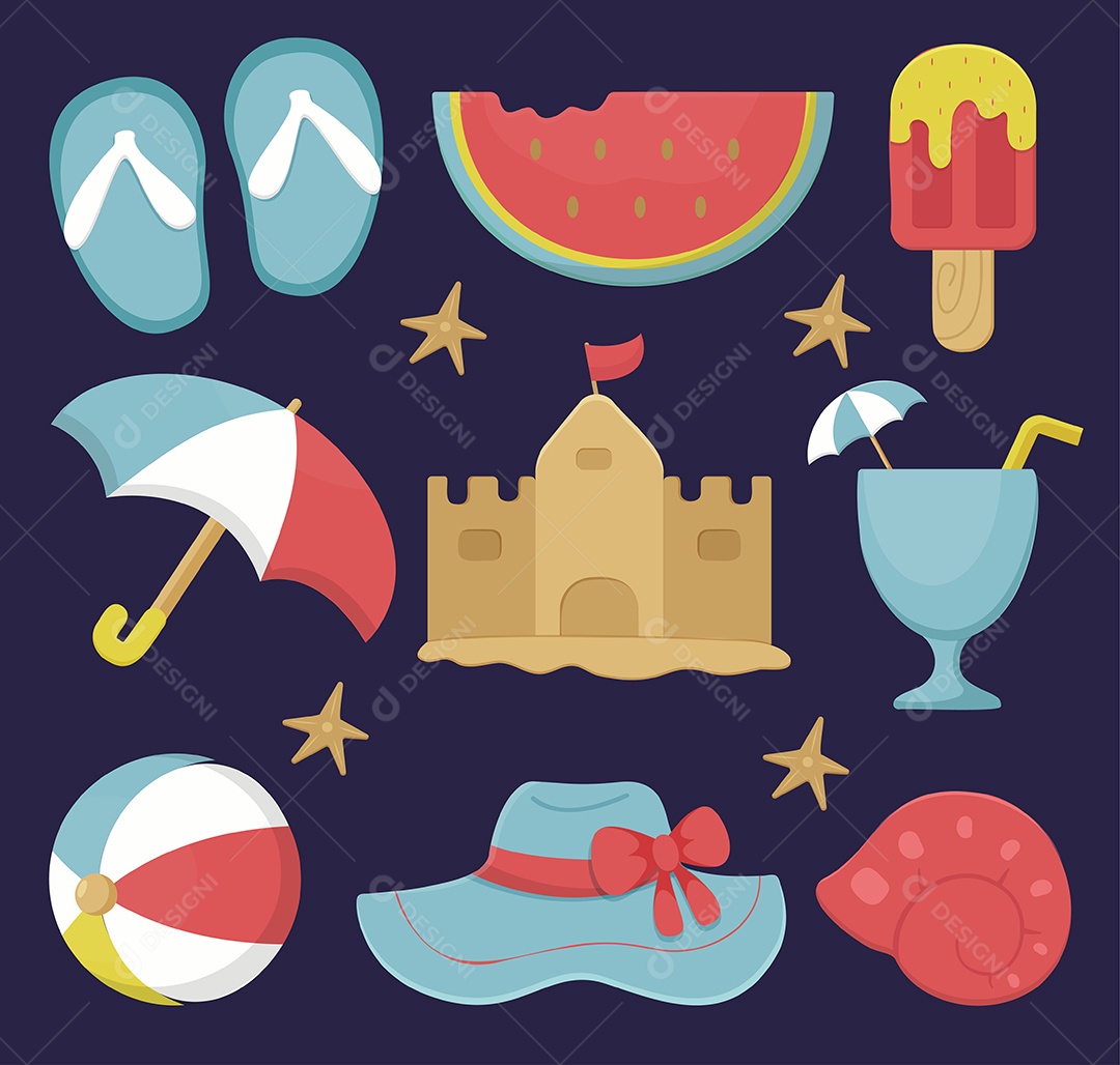 Conjunto de elemento de objeto para viagens nas férias de verão Vetor EPS