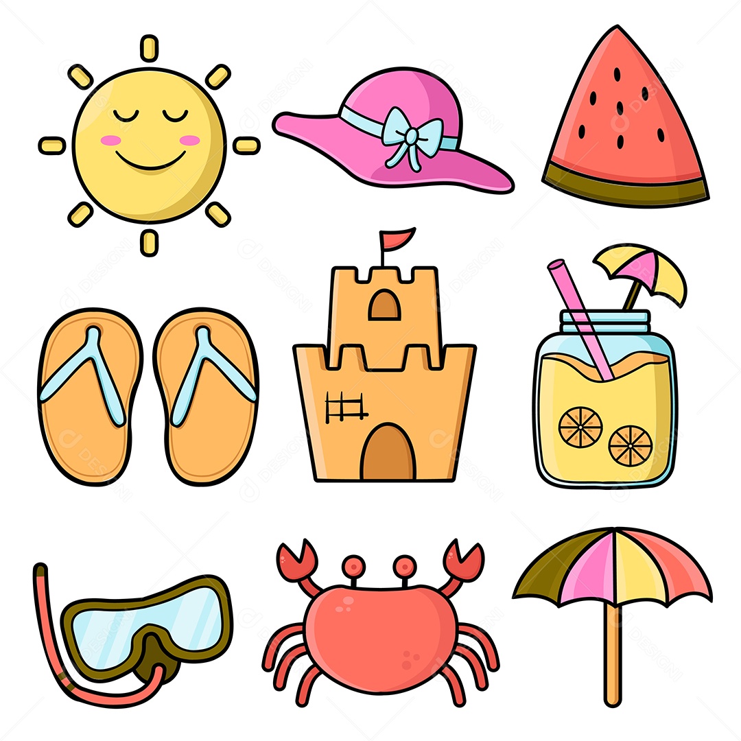 Conjunto de elemento de objeto para viagens nas férias de verão Vetor EPS