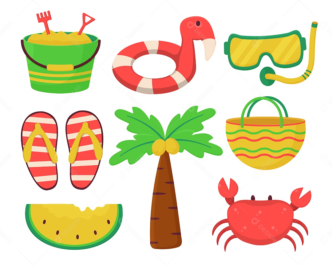 Conjunto de elemento de objeto para viagens nas férias de verão Vetor EPS