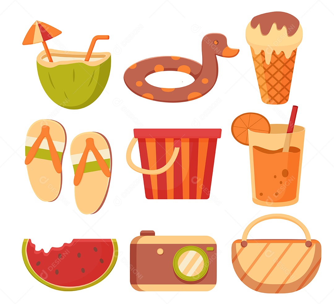 Conjunto de elemento de objeto para viagens nas férias de verão Vetor EPS