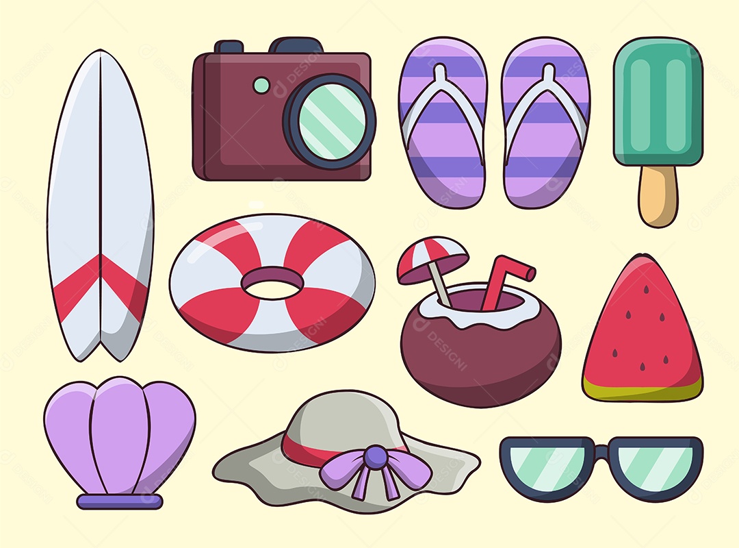 Conjunto de elemento de objeto para viagens nas férias de verão Vetor EPS