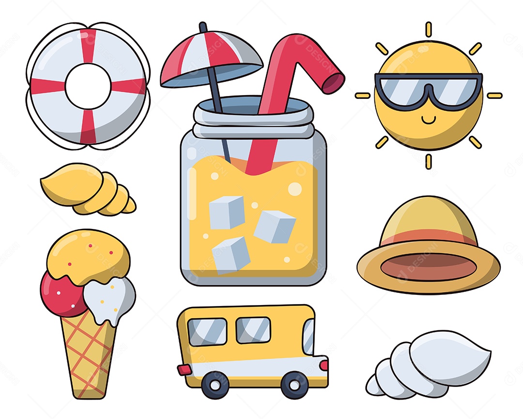 Conjunto de elemento de objeto para viagens nas férias de verão Vetor EPS