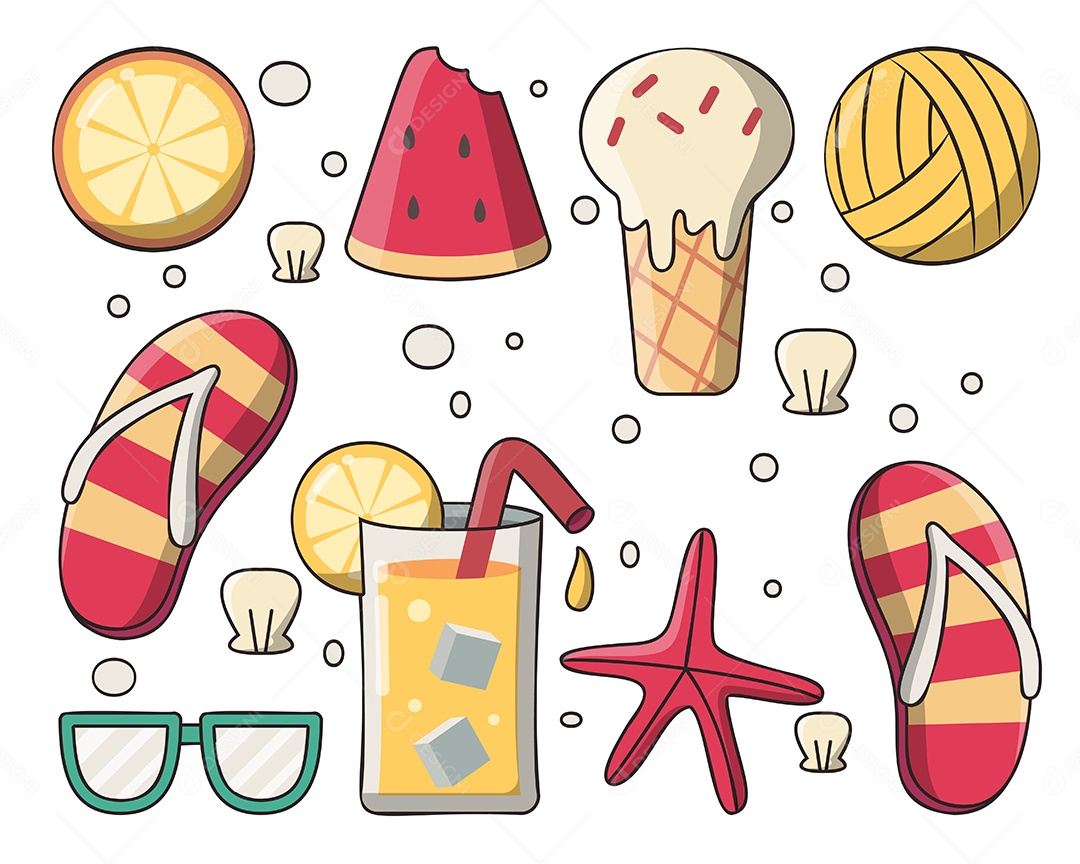 Desenho De Conjunto de elemento de objeto para viagens nas férias de verão Vetor EPS