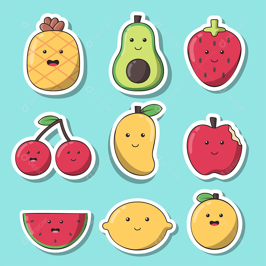 Conjunto de vários vetores de estilo de desenho animado de desenho de frutas frescas Vetor EPS