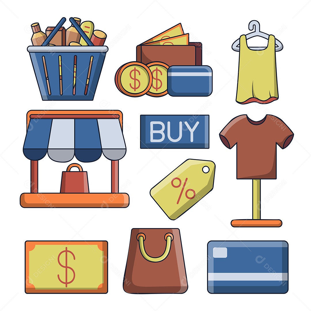 Conjunto de elemento de objeto para o conceito de compras Vetor EPS