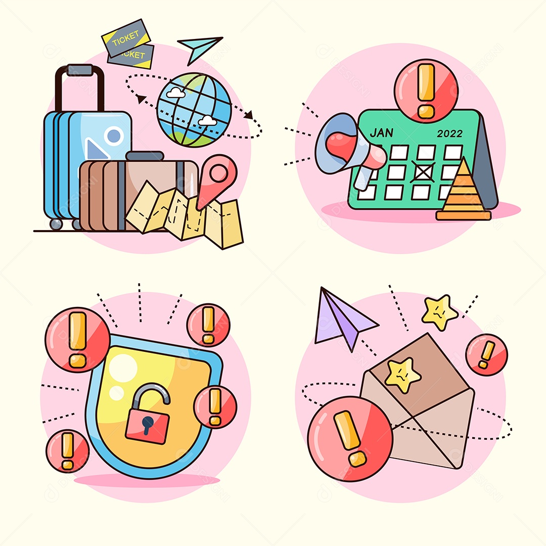 Conjunto de vários conteúdos incluem Proteção online, vendedor, viajar Vetor EPS