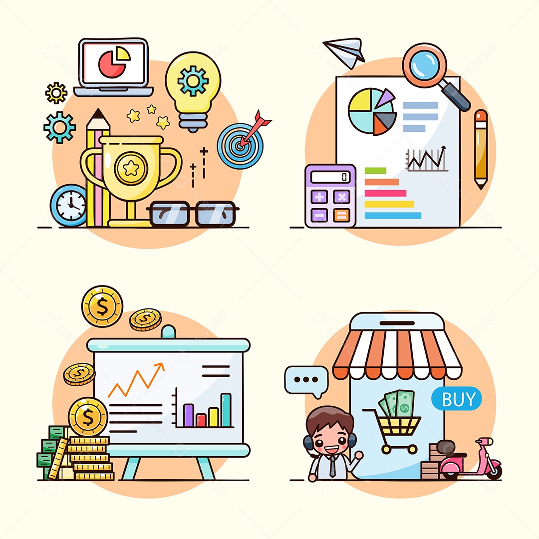 Conjunto de vários conteúdos incluem negócios, educação, apresentação Vetor EPS