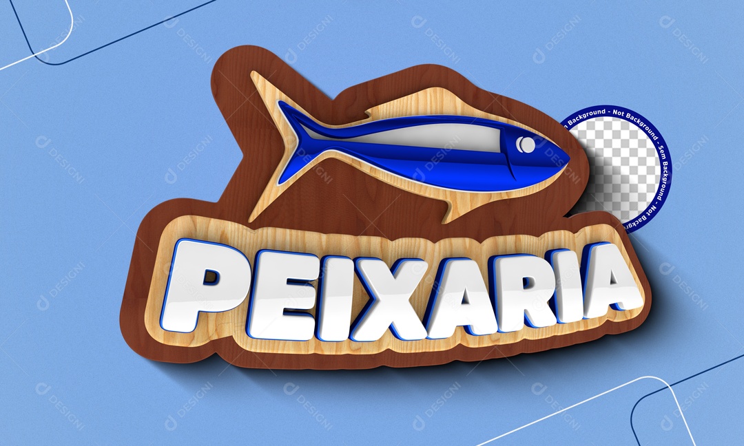 Selo 3D Madeira Peixaria Para Composição PSD