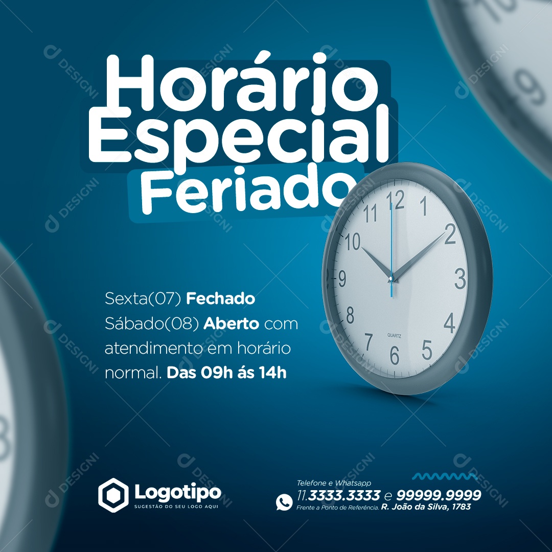 Social Media Horário Especial Feriado PSD Editavel