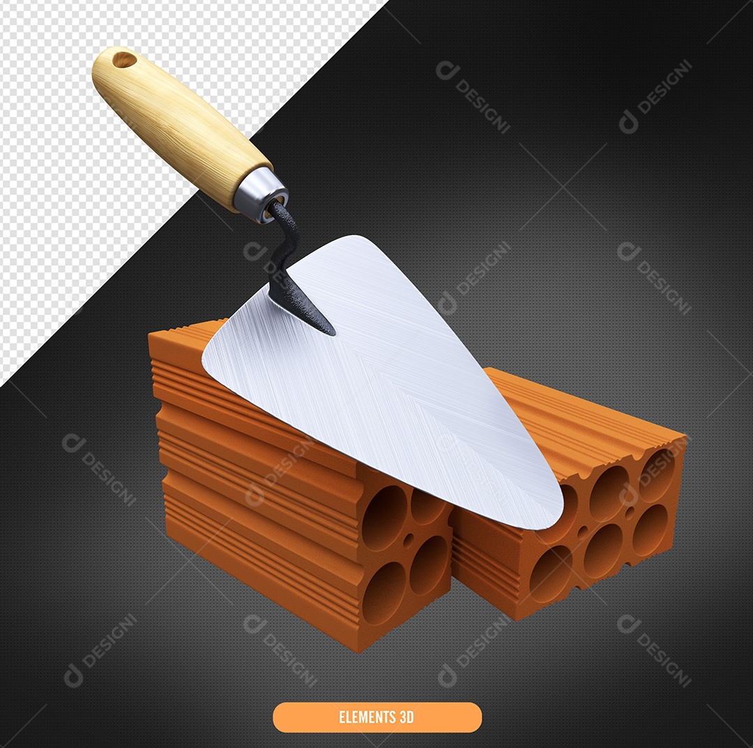 Colher e Tijolo Elemento 3D De Materiais De Construção Para Composição PSD