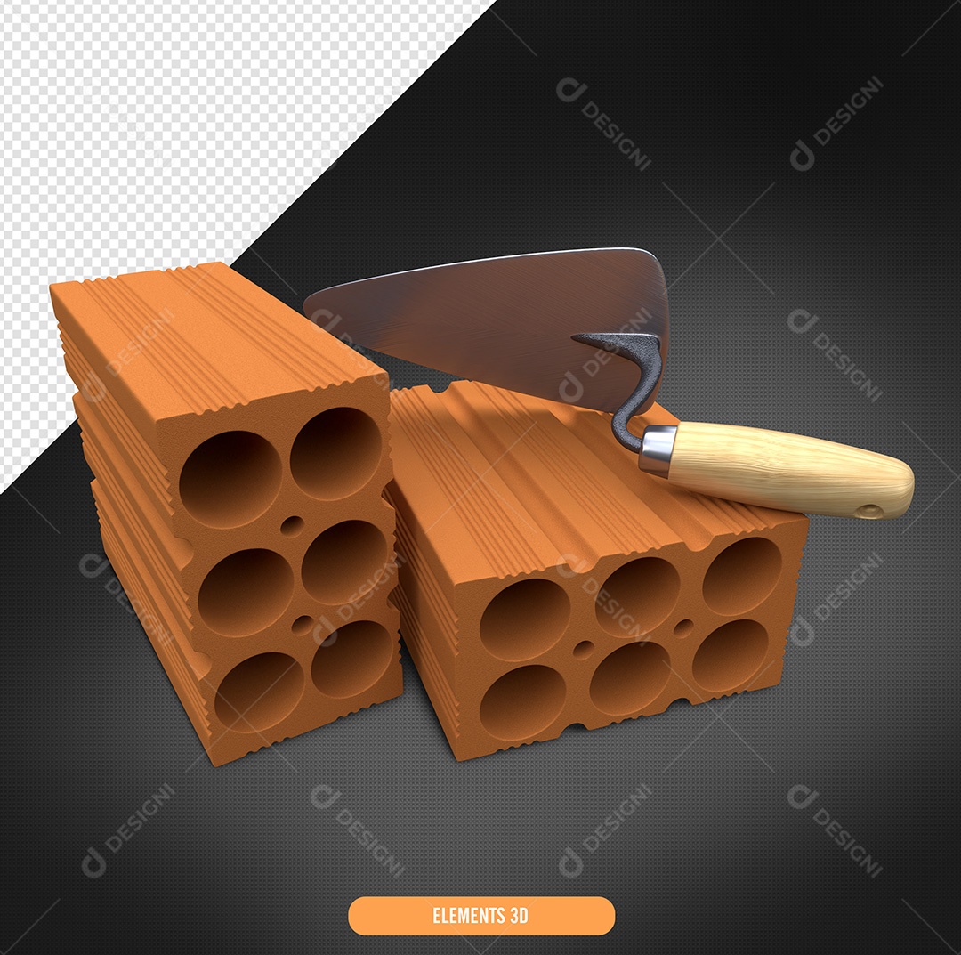 Colher e Tijolo Elemento 3D De Materiais De Construção Para Composição PSD
