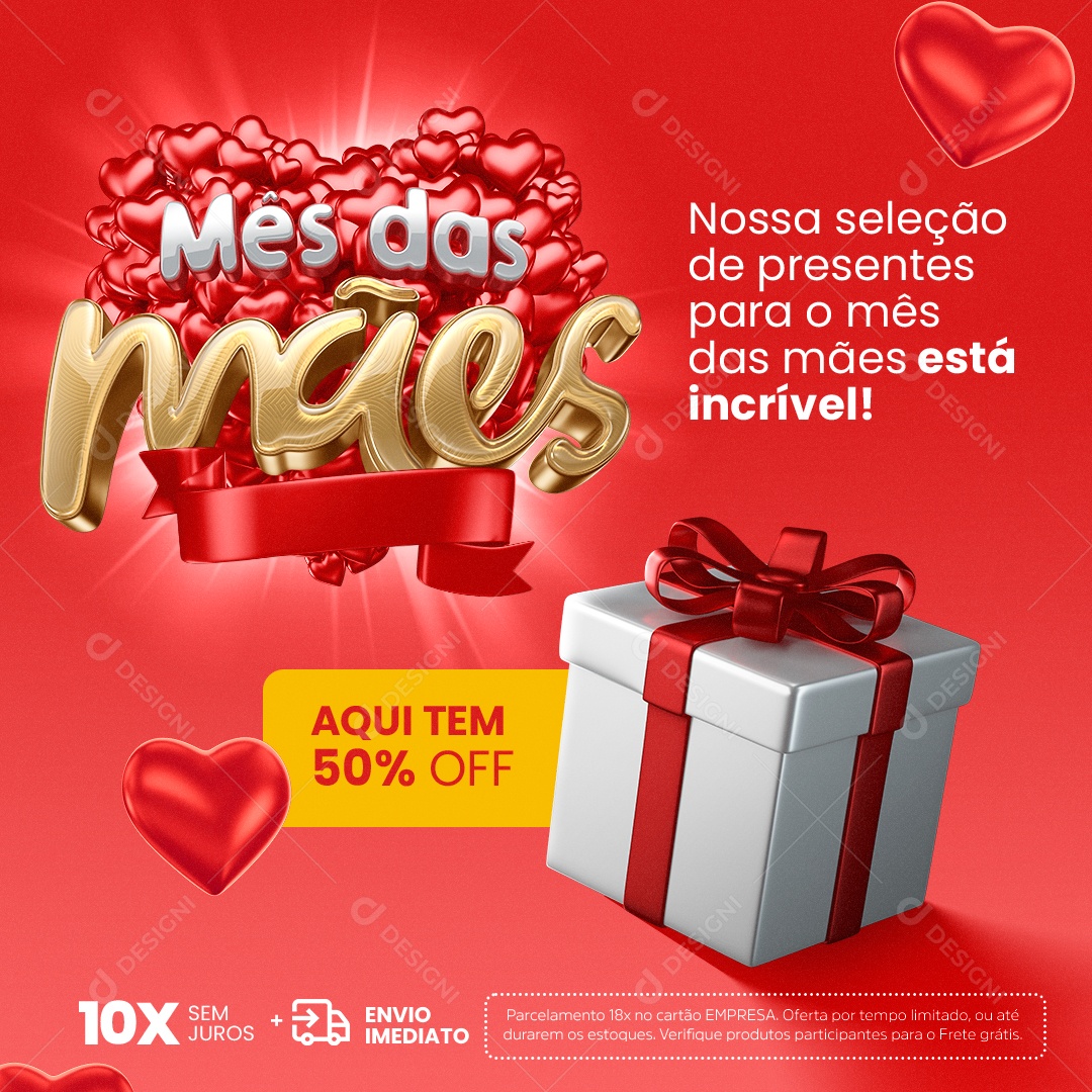 Social Media Vermelho Mês Das Mães Presentes 50% Off PSD Editavel