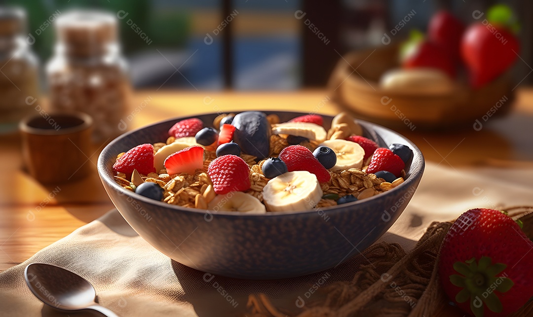 Deliciosa e saboroso Tigela de açaí sobre uma mesa de açaíteria