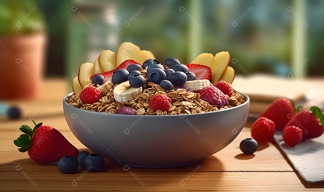 Deliciosa e saboroso Tigela de açaí sobre uma mesa de açaíteria