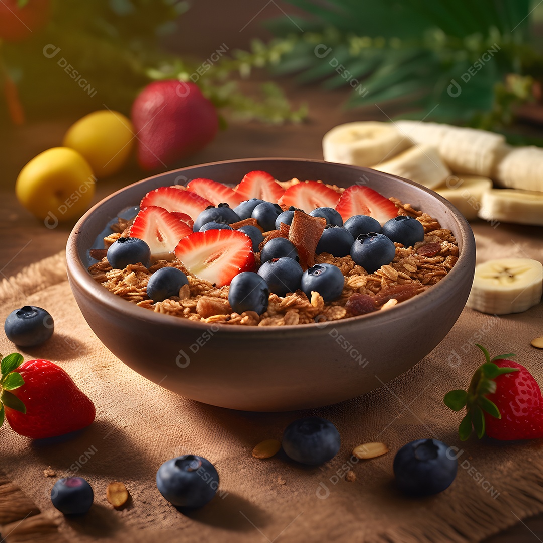 Deliciosa e saboroso Tigela de açaí sobre uma mesa de açaíteria