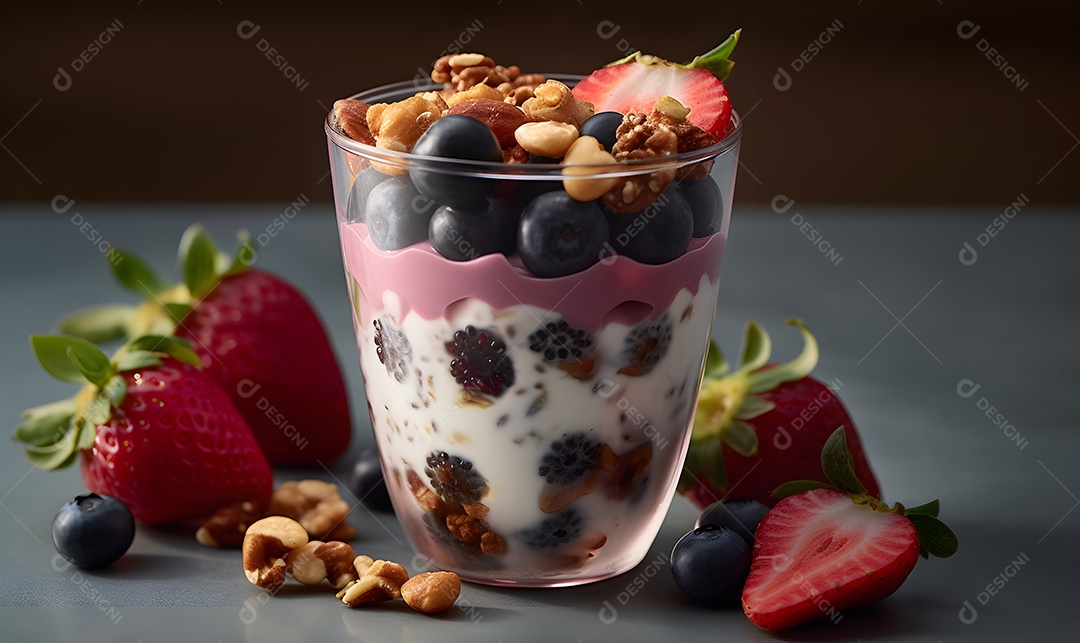 Deliciosa e saboroso Tigela de açaí sobre uma mesa de açaíteria