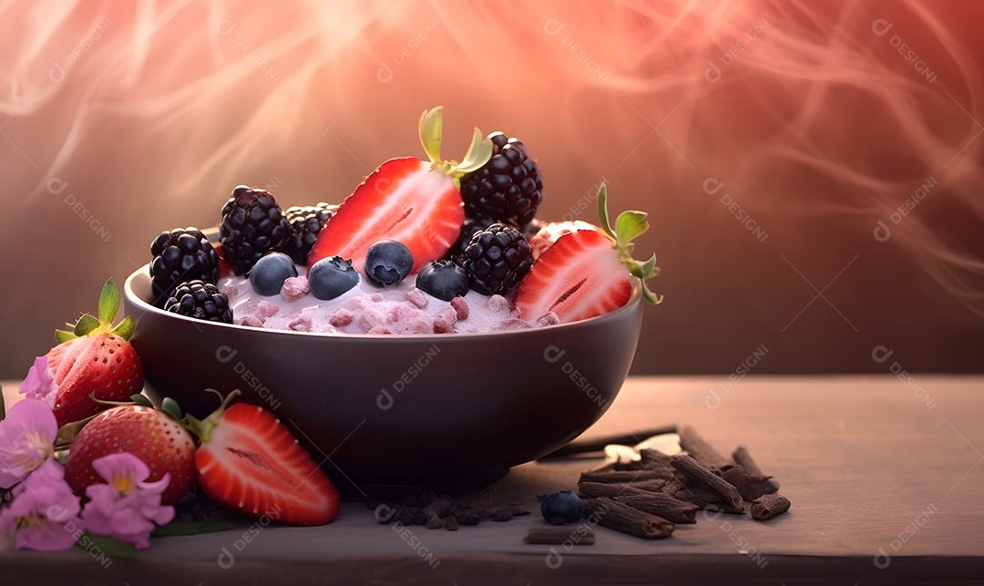 Deliciosa Tigela de açaí sobre uma mesa de açaíteria