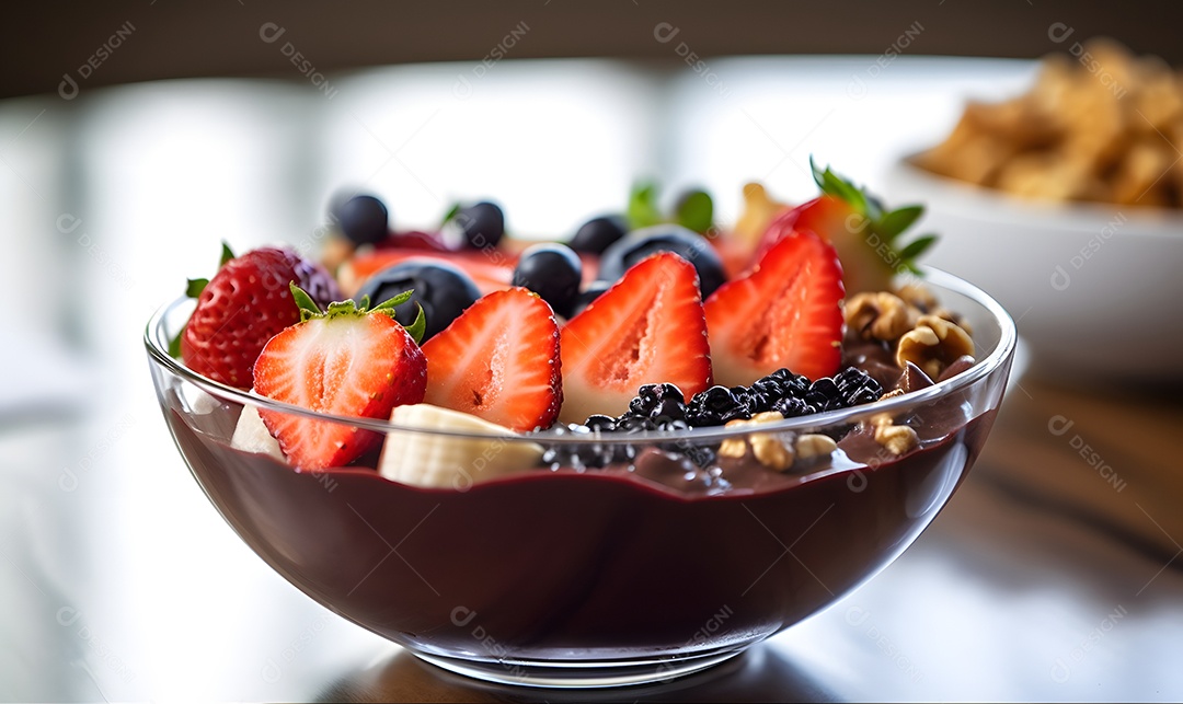 Deliciosa Tigela de açaí sobre uma mesa de açaíteria