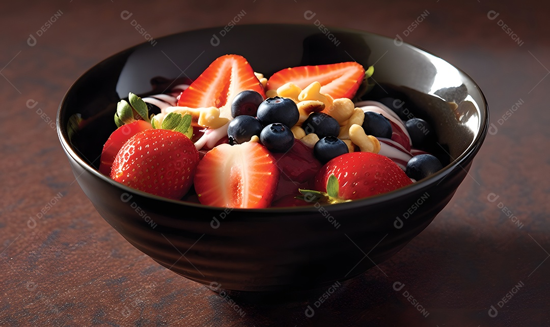 Deliciosa Tigela de açaí sobre uma mesa de açaíteria