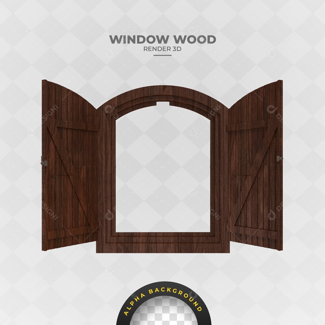 Elemento 3D Para Composição Janela de Madeira PSD