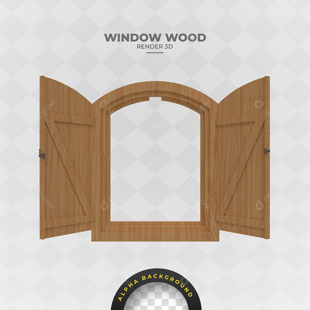 Elemento 3D Para Composição Janela de Madeira PSD