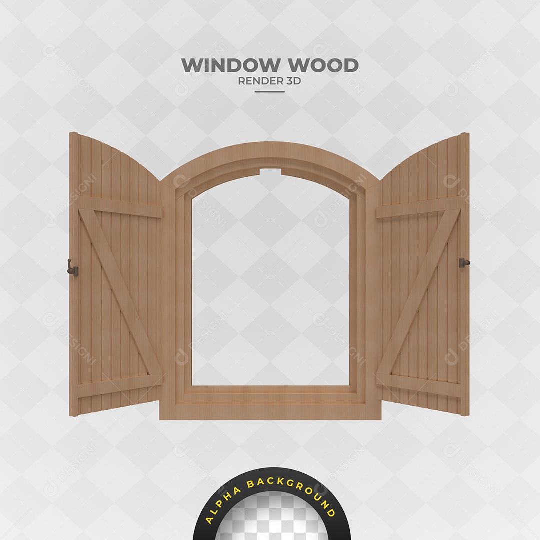 Elemento 3D Para Composição Janela de Madeira PSD