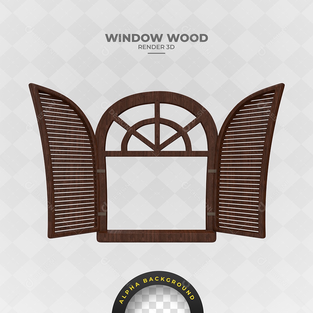Elemento 3D Para Composição Janela de Madeira PSD