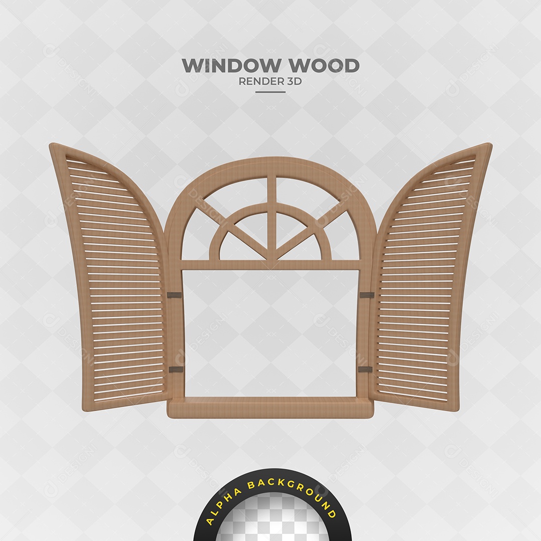 Elemento 3D Para Composição Janela de Madeira PSD