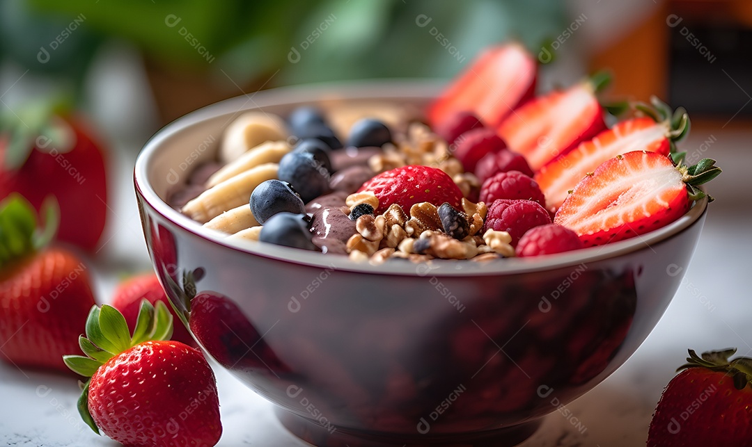 Deliciosa Tigela de açaí sobre uma mesa de açaíteria