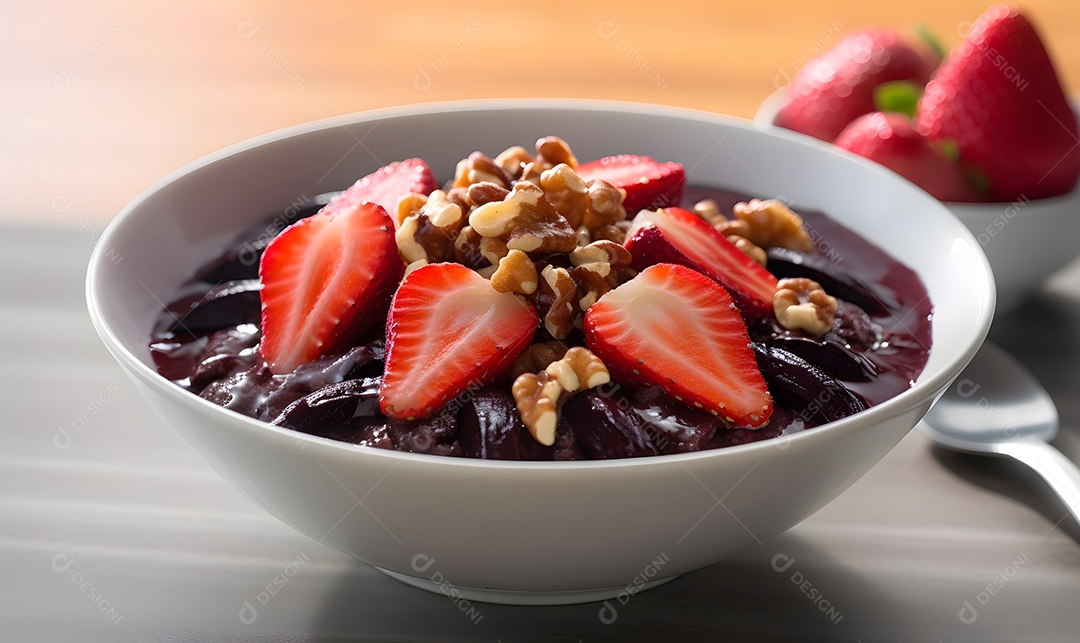 Deliciosa Tigela de açaí sobre uma mesa de sorveteria