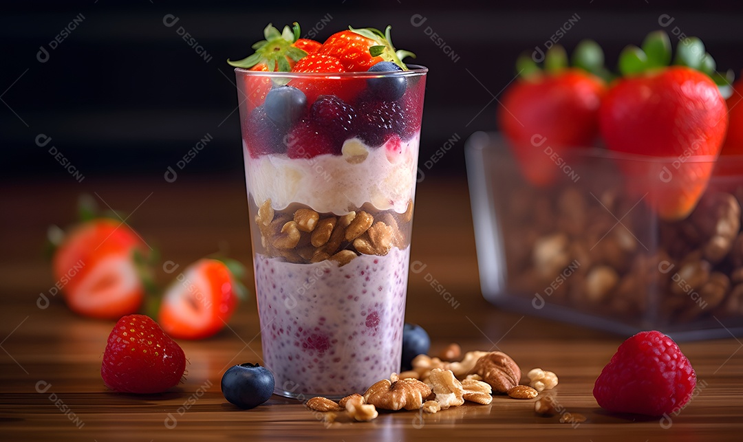 Delicioso copo de açaí sobre uma mesa de sorveteria