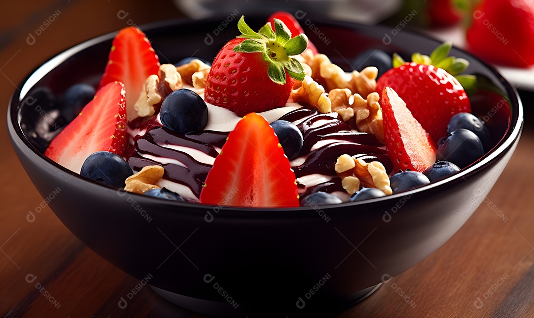 Tigela de açaí sobre fundo desfocado